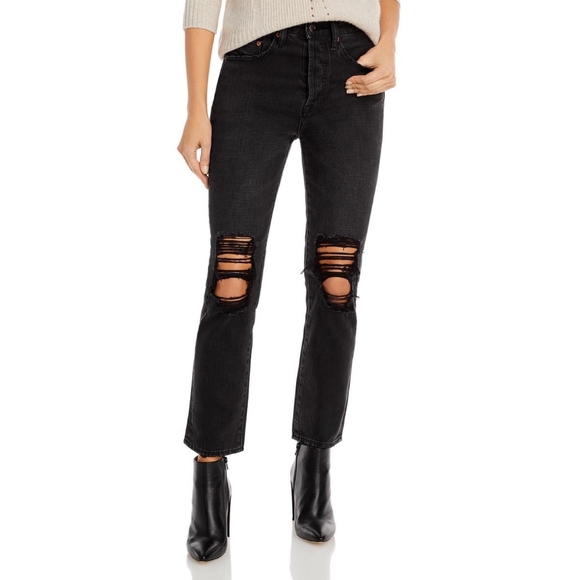 PISTOLA dark grey/black ripped straight leg jeans size 28 - Picture 1 of 3